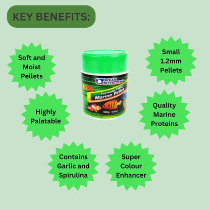 ON+ Formula Two Marine Pellets Fish Food (Original from Tunai Store) | Spirulina Enriched for Herbivorous/Omnivorous Marine Tropical Fish (100gm, Medium Pellets)
