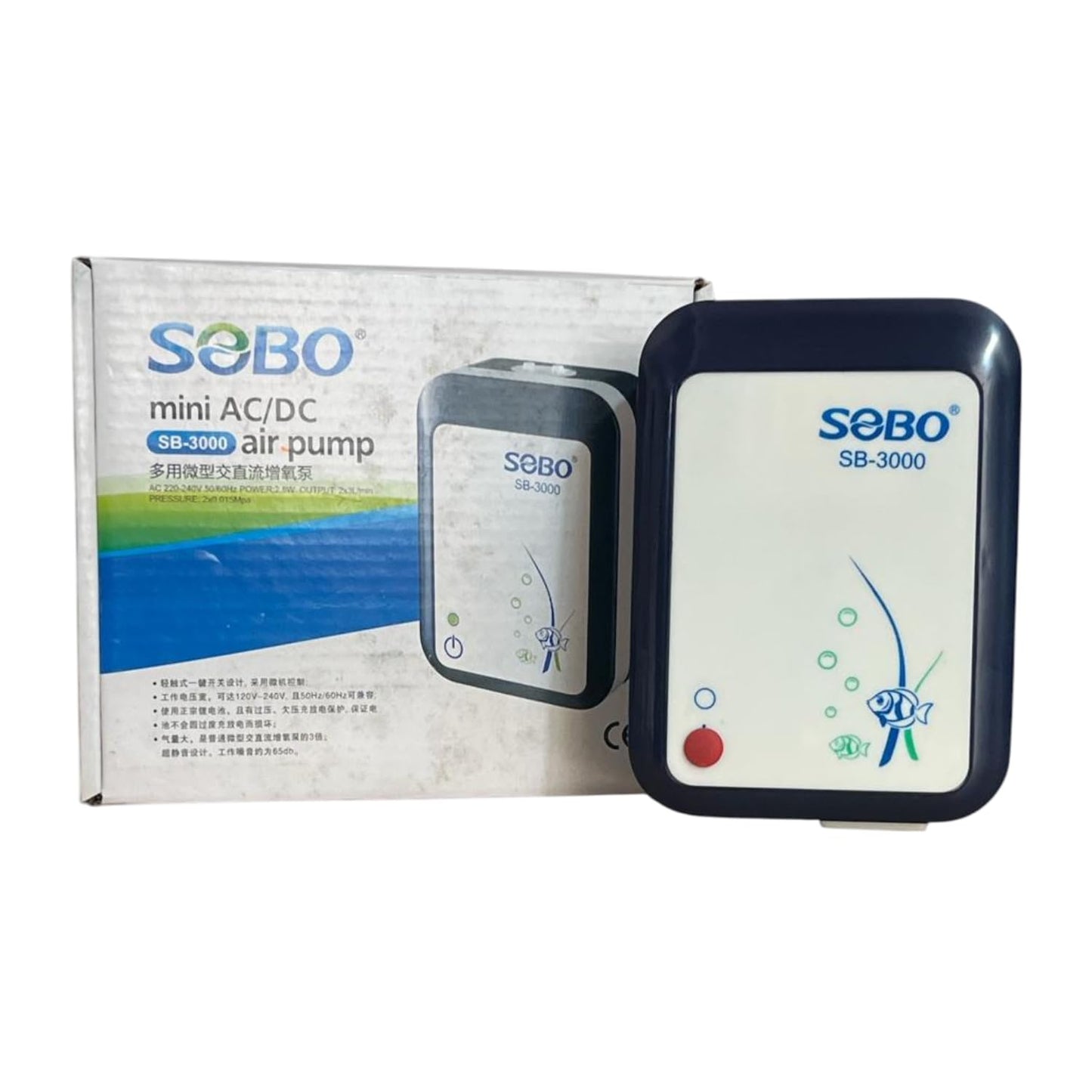 S0B0 SB-3000 Mini Air Pump for Aquarium Fish Tank | Super Quiet Design | AC/DC Auto Convert Pump for Aquarium | Power: 2.8W | F.Max: 2 x 3L/min | Original from Tunai Store