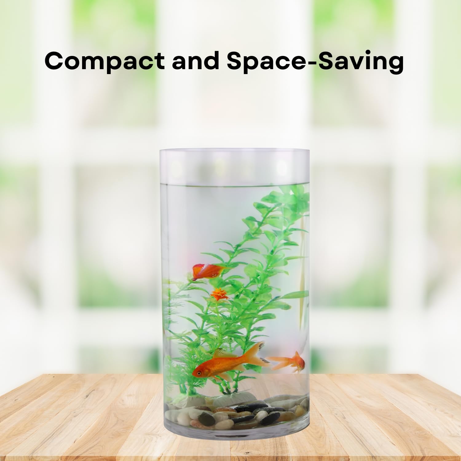 TUNAI 8-inch Cylindrical Fish Bowl for Small Fish, Plants | Optimum Fish Tank Choice for Office & Home Decor (White, Medium)