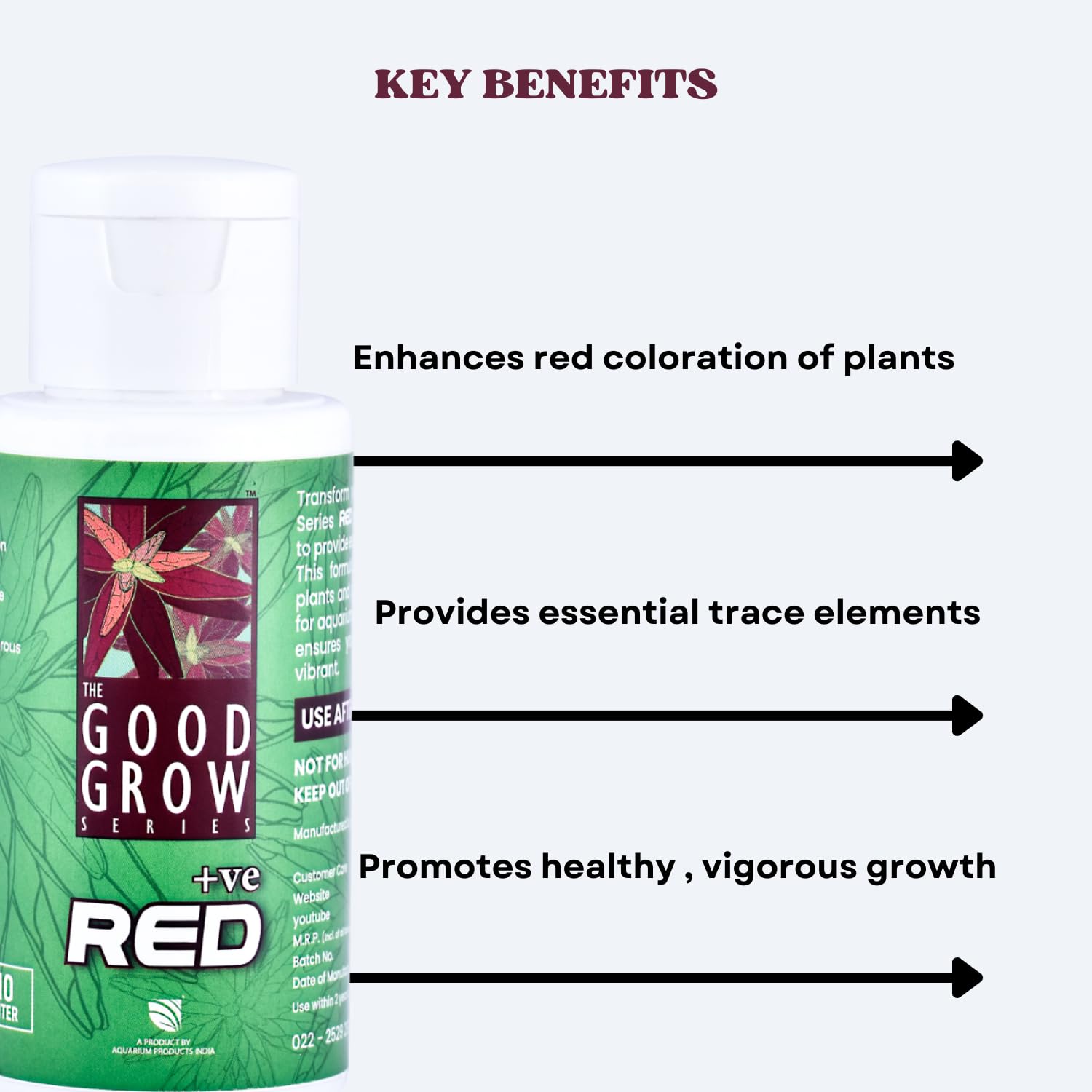 The Good Grow Series RED +ve | Liquid Supplement for Aquatic Plants | Designed to Provide Essential Trace Elements, Especially Iron (50 ml)