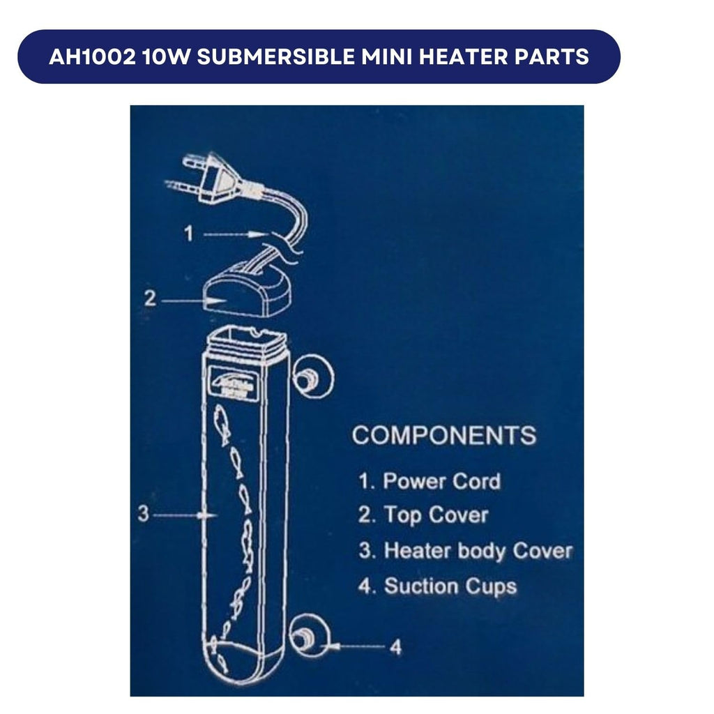 Dophin AH1002 10W Submersible Mini Heater | Fully Submersible | Suitable for Both Fresh and Marine Water | Suitable for Tank Size 20L | (Original from Tunai Store)