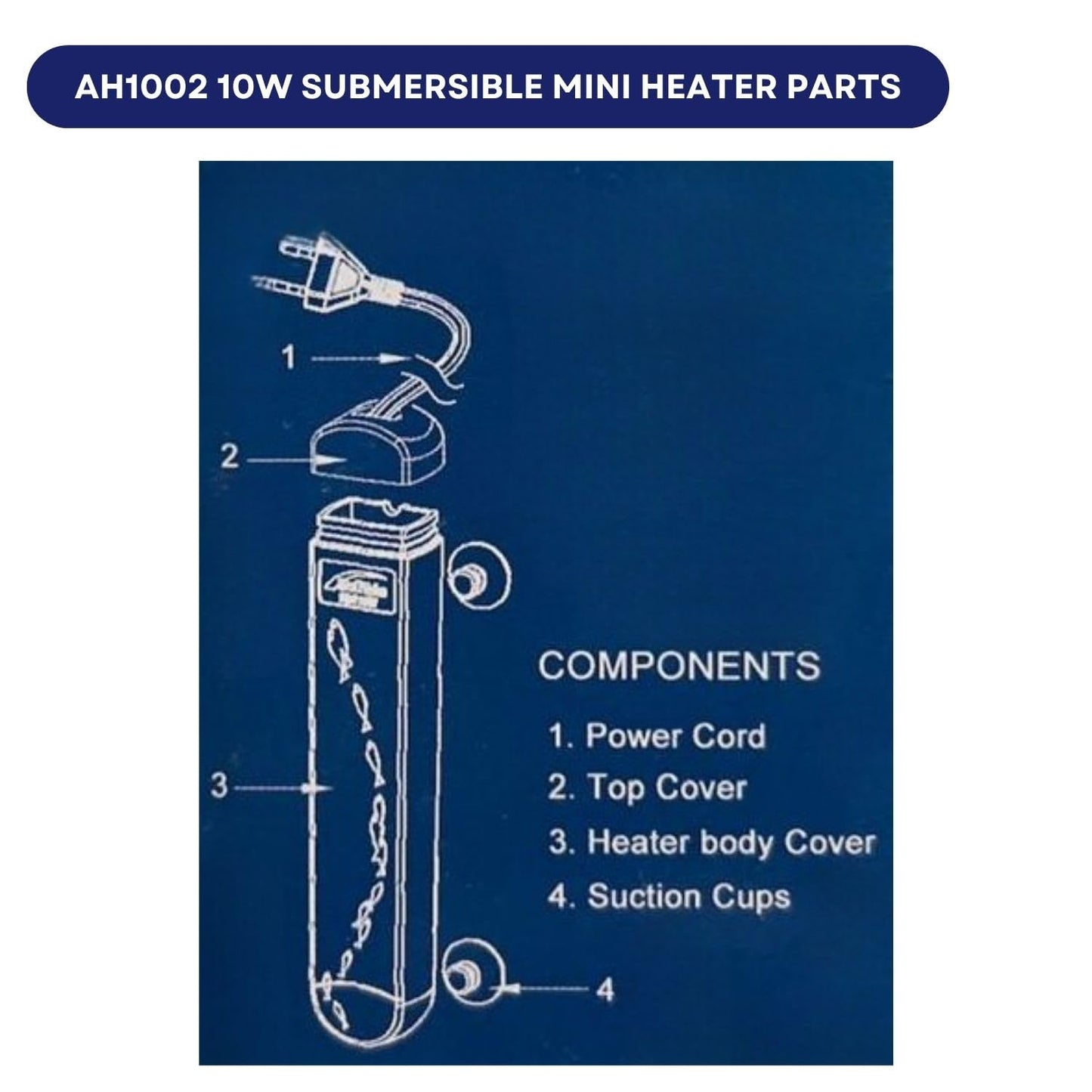 Dophin AH1002 10W Submersible Mini Heater | Fully Submersible | Suitable for Both Fresh and Marine Water | Suitable for Tank Size 20L | (Original from Tunai Store)