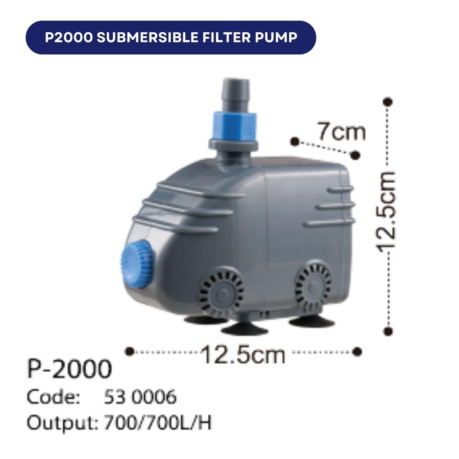 Dophin P2000 Submersible Filter Pump for Aquarium Fish Tank | Energy Efficient | Ideal for Marine/Fresh Water Fish Tank | Output: 750/700L/H | Suitable for Tank Size 150L | (Original from Tunai Store)