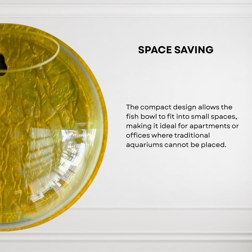 Wall Mount 15-inch Yellow Round Shape Fish Bowl – Without Stand | Modern Aquarium for Home, Office & Café Décor | Space Saving & Compact Design | Elegant Fish Tank & Plant Terrarium
