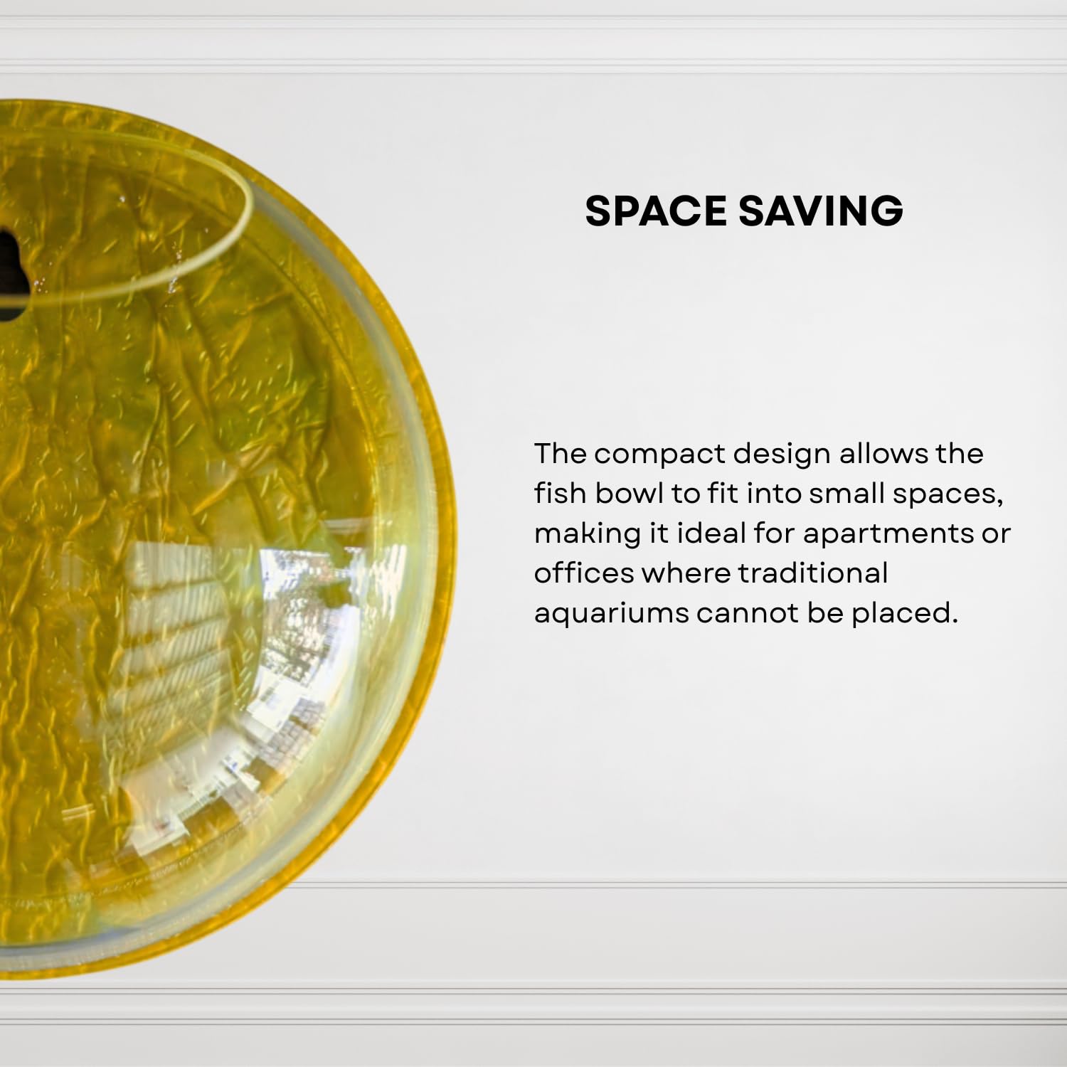 Wall Mount 15-inch Yellow Round Shape Fish Bowl – Without Stand | Modern Aquarium for Home, Office & Café Décor | Space Saving & Compact Design | Elegant Fish Tank & Plant Terrarium