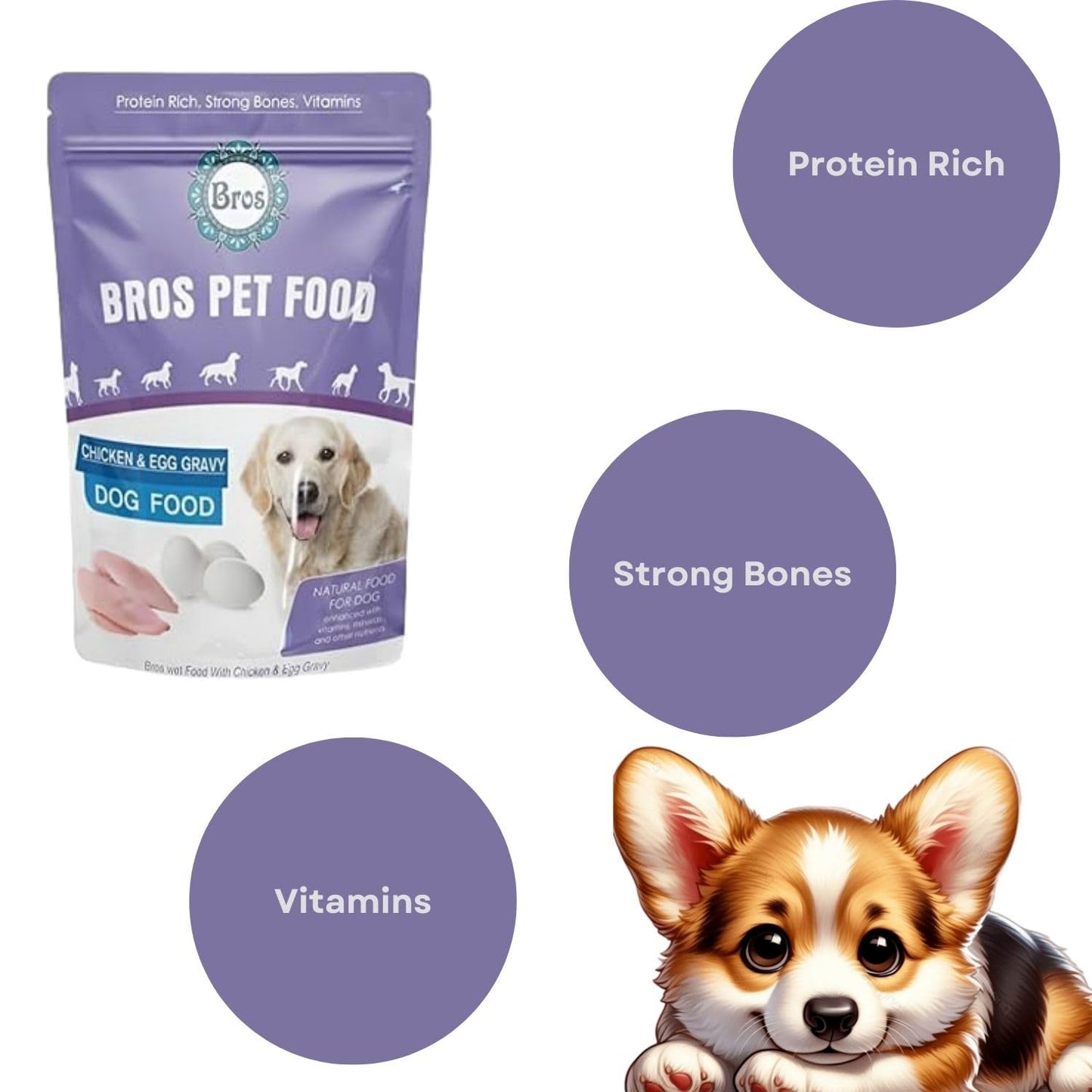 SF+ Bros Pet Dog Food | Pack of 12 | Natural Food for Dogs | Enhanced with Vitamins, Minerals and Other Nutrients (80gms, Chicken and Egg)