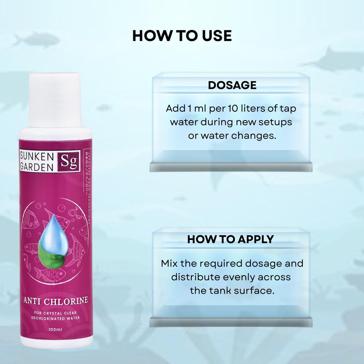 Sunken Garden Anti Chlorine | Dechlorinator + 15-Strain Beneficial Bacteria | Water Conditioner for Freshwater Aquariums (100 ml)