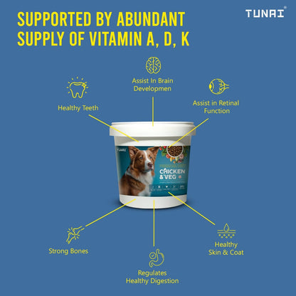 Tunai Dry Dog Food for Small to Giant Adult Breeds (1Kg - Vegetable & Chicken)