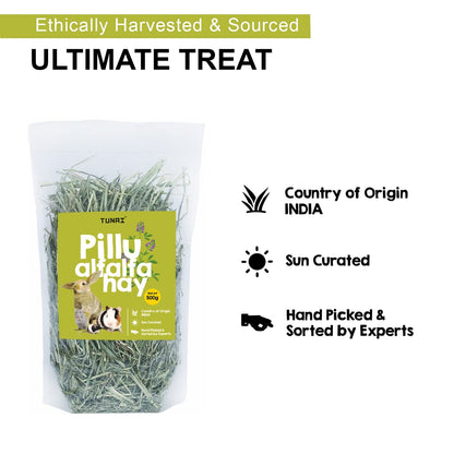 Tunai Pillu Alfalfa Sun Dried Hay for Rabbit, Hamsters, Lactating Guinea Pigs and White Mice (Alfalfa Hay - 500g)