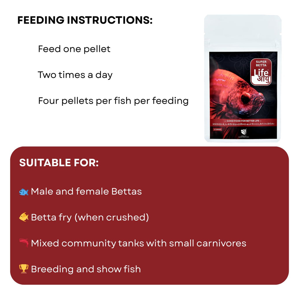 Life AAYU Super Betta Fish Food | Handmade Ayurvedic Formula for Color & Health | Natural Floating Pellets (15 GMS)