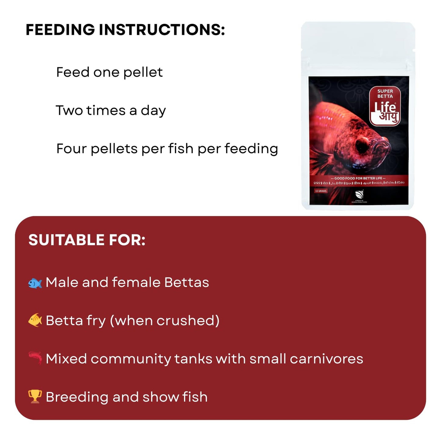 Life AAYU Super Betta Fish Food | Handmade Ayurvedic Formula for Color & Health | Natural Floating Pellets (15 GMS)