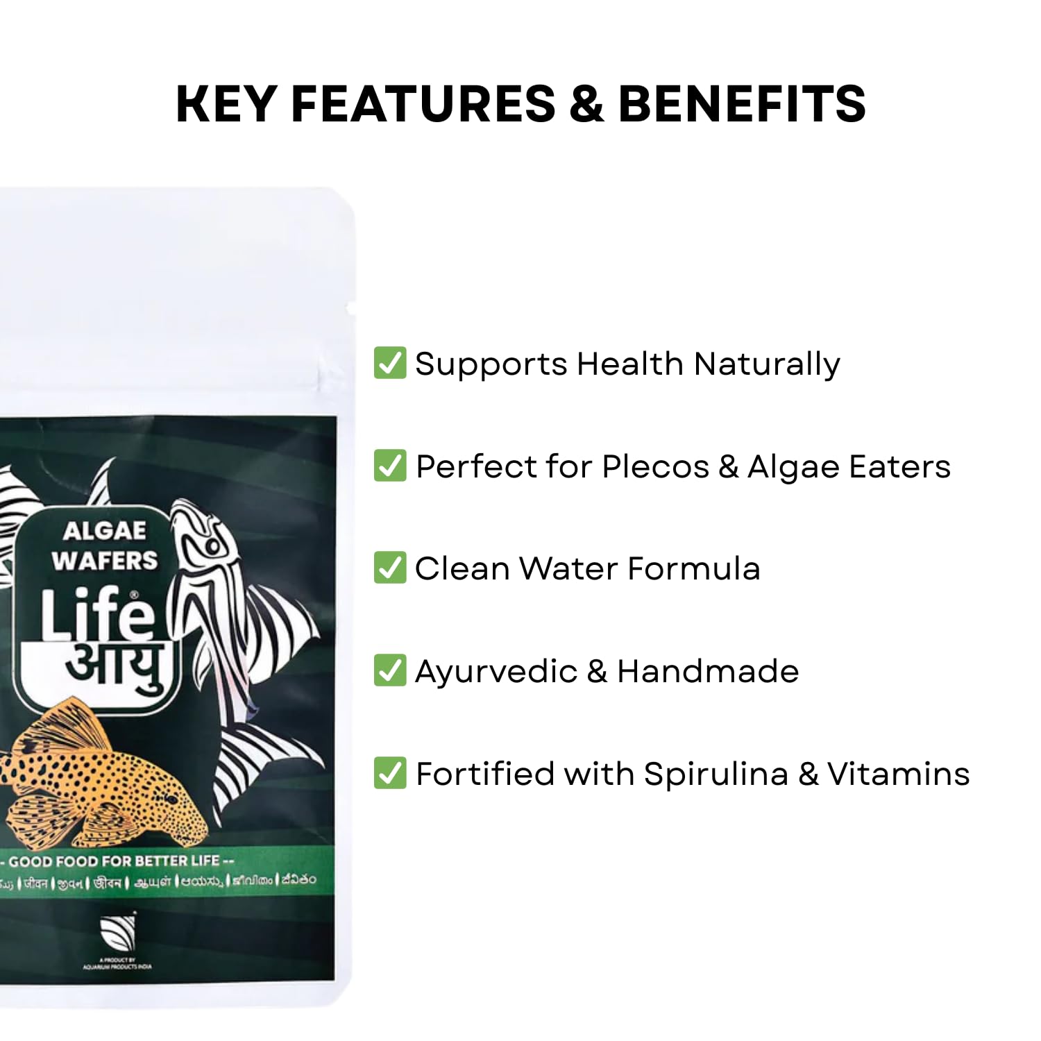 Life AAYU Algae Wafer Fish Food | Zucchini & Dandelion Formula for Plecos and Algae Eaters | Improves Digestion & Water Clarity (15 GMS)