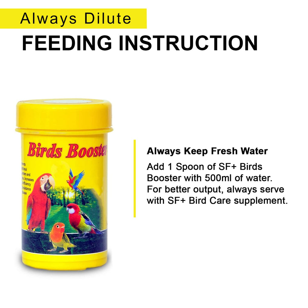 SF+ Twin Pack Bird Booster + Bird Care (Pack of 2),Healthy Supplement Fortified with Vitamins for Love Birds, Cockteils, Finches, Conures, Parrots, Macaws, Senegals, Parrots