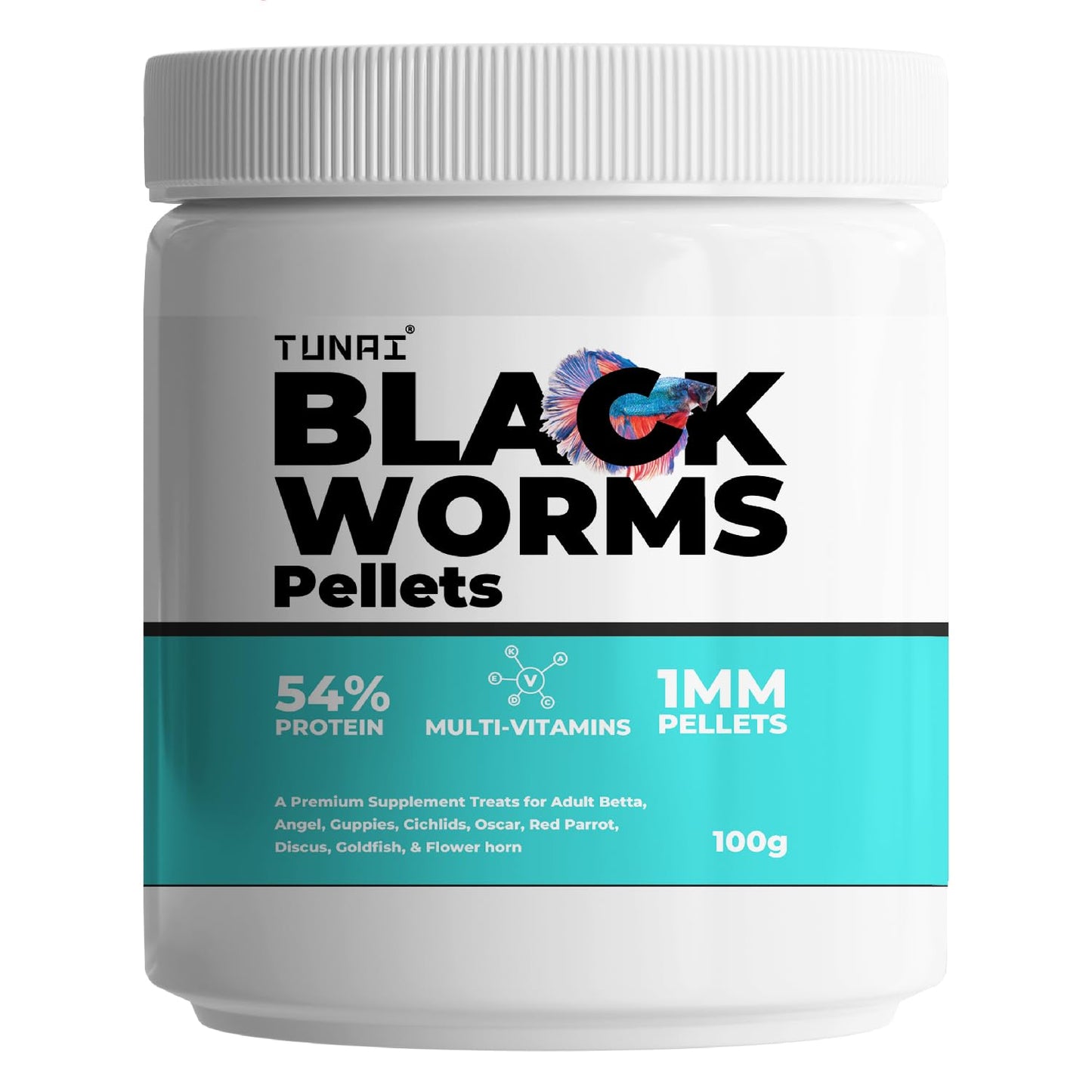TUNAI Australian Black Worms Pellets Infused with 54% Protein (1MM, 100g) Fish Food for Adult Sized Betta, Guppy, Cichlids, Oscar, Red Parrot, Discus, Goldfish & Flowerhorn