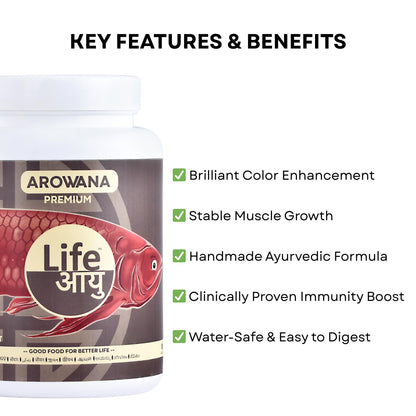 Life AAYU Arowana Premium Aquarium Fish Food | Handmade Ayurvedic Diet for Asian Arowanas | Color Boost, Muscle Growth & Immunity (450 GMS)