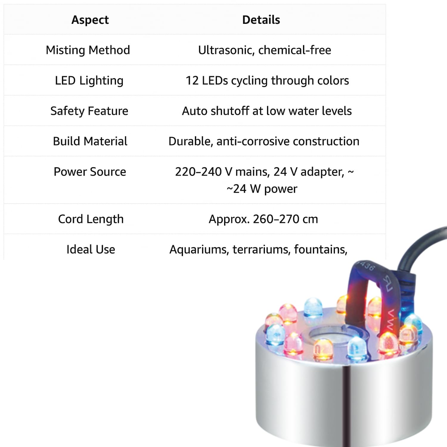 S0B0 M-12 L Mist Maker for Aquarium Fish Tank | Ultrasonic Fog Generator | Lamps with 12 LED by Combining Blue, Yellow, White and Red | Original from Tunai Store
