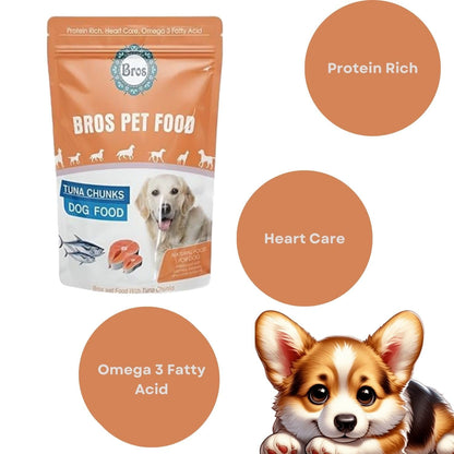 SF+ Bros Pet Dog Food | Pack of 12 | Natural Food for Dogs | Enhanced with Vitamins, Minerals and Other Nutrients (80gms, Tuna Chunks)