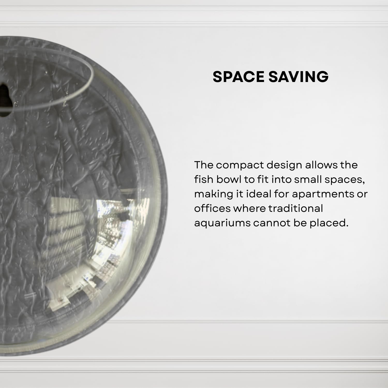 Wall Mount 9-inch Grey Round Shape Fish Bowl – Without Stand | Modern Aquarium for Home, Office & Café Décor | Space Saving & Compact Design | Elegant Fish Tank & Plant Terrarium