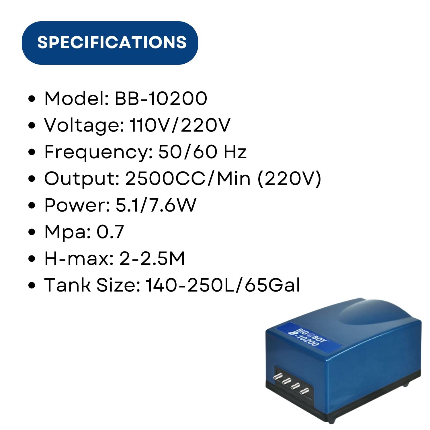 Dophin Big Boy B-10200 Air Pump for Aquarium | Output: 2500CC/Min | Suitable for Fish Tank Size 140-250L | (Original from Tunai Store)