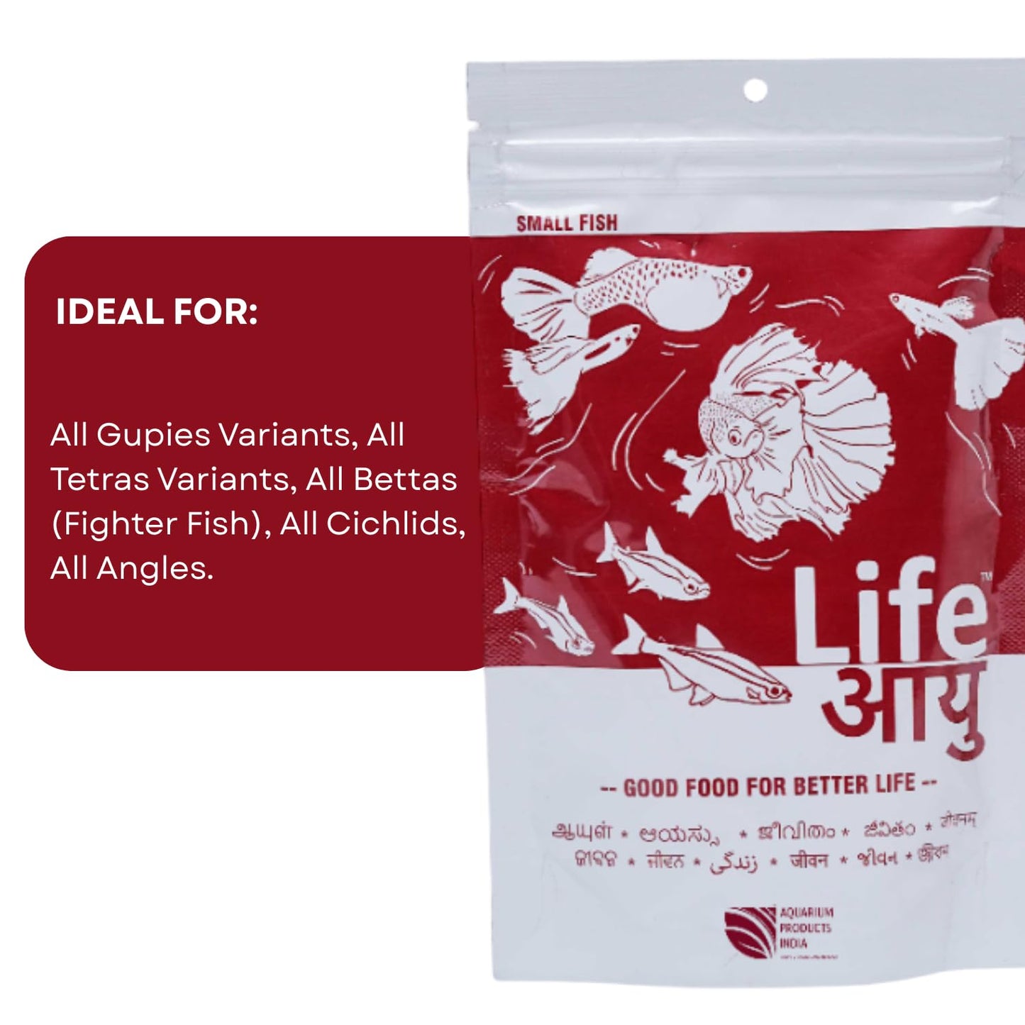 Life AAYU Red Fish Food | Ayurvedic Color Booster with Anchovy & Paprika | for All Fish Sizes | (Small, 100gms)