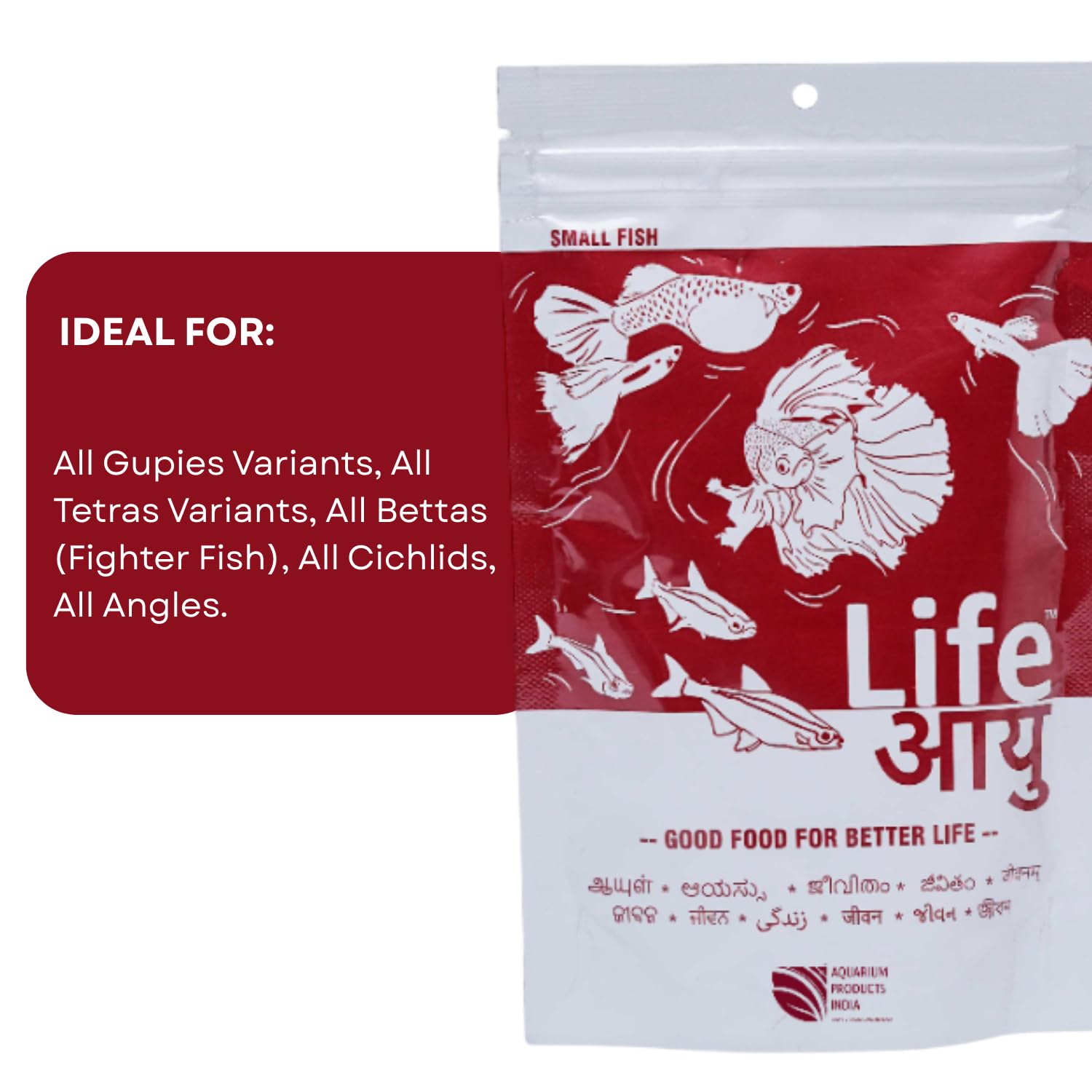 Life AAYU Red Fish Food | Ayurvedic Color Booster with Anchovy & Paprika | for All Fish Sizes | (Small, 100gms)