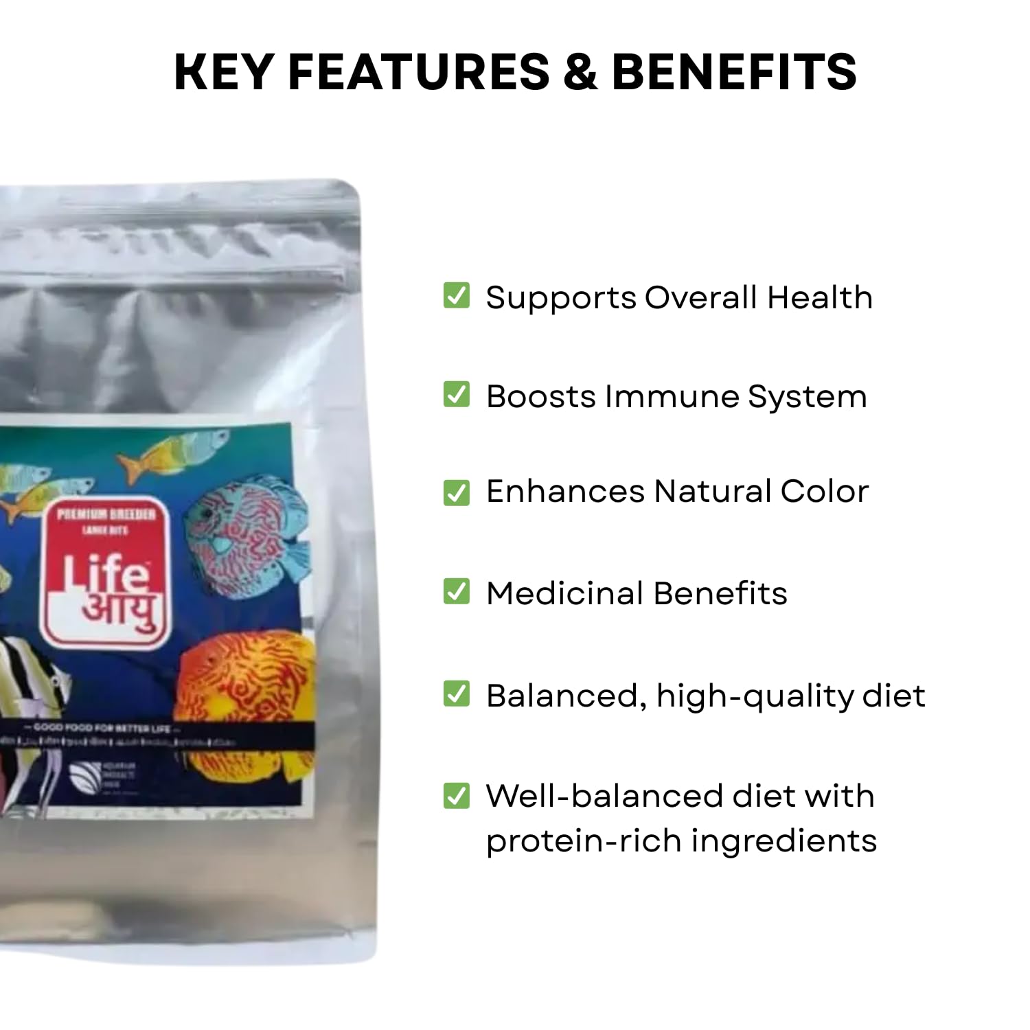 Life AAYU Premium Breeder Bits for Fish | Improve Health, Boosts Immunity, and Enhance Natural Coloration (1 KG, Large Bits)