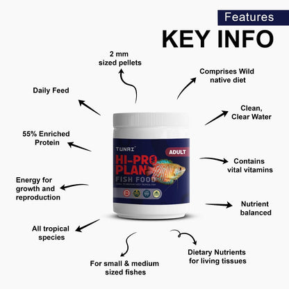 Tunai HI-PRO Plan 55% Protein Reinforced Fish Food |100g, 2mm Pellets| Can Be Fed for All Adult Sized Goldfish, Betta, Angelfish, Molly, Rasbora, Small Parrotfish, Koi and Other Adult Tropical Fish