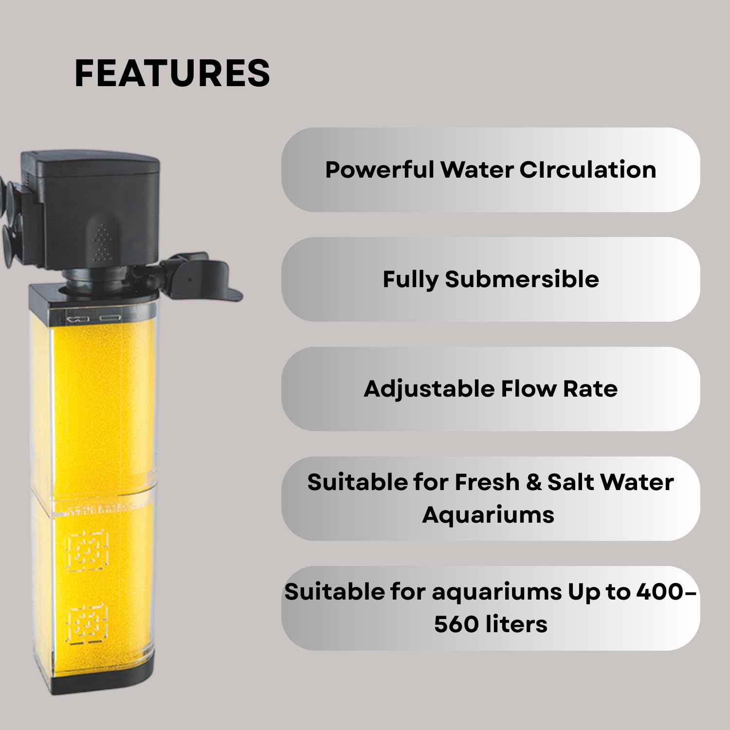 S0B0 WP-5001 Internal Filter for Aquarium Fish Tank | Completely Submersible | Absorbs Dirt & Cleans Water | for Fresh and Marine Water Tank | Power: 40W | F.Max: 2800L/H | Original from Tunai Store