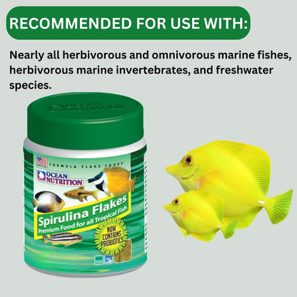 ON+ Spirulina Flakes Fish Food with Probiotics (Original from Tunai Store) | Premium Flake Food for All Tropical Fish (156gms, Flake)