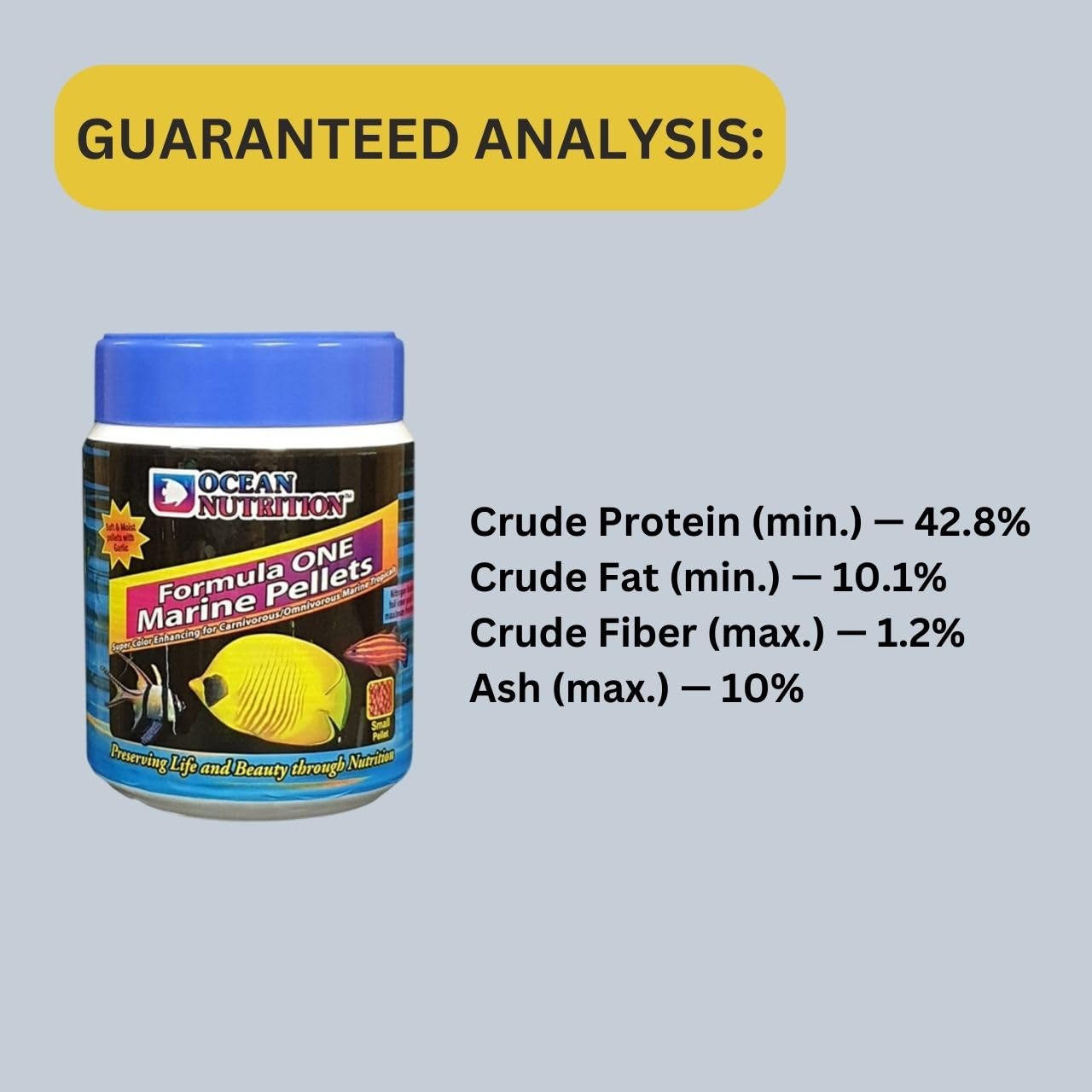 ON+ Formula One Marine Pellets Fish Food (Original from Tunai Store) | Super Color Enhancing for Carnivorous/Omnivorous Marine Tropical Fish (200gms, Small Pellets)
