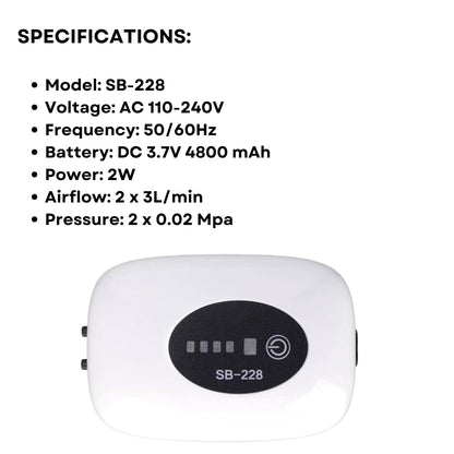 S0B0 SB-228 Air Pump for Aquarium Fish Tank |AC/DC Auto Convert Pump for Aquarium | Output: 2 x 3L/min | (Original from Tunai Store)