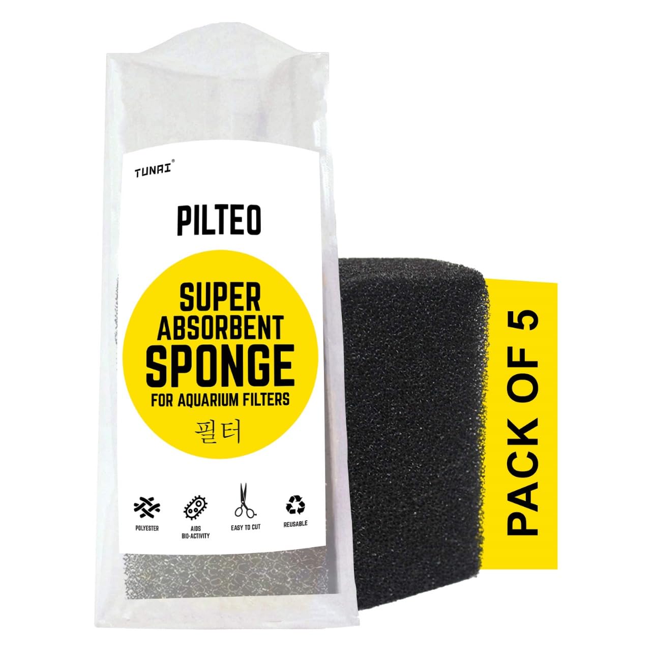 TUNAI Replacement Spiral Cylindrical Shape Sponges for RS- Electrical 3320 Cartridge Type Filters | Yellow, Pack of 5| 7x6x7cm
