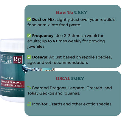 Reptile Garden Lizards & Dragons Calcium Supplement | Strong Bones, Strong Reptiles | 100% Safe & Vet-Approved (100 GMS)