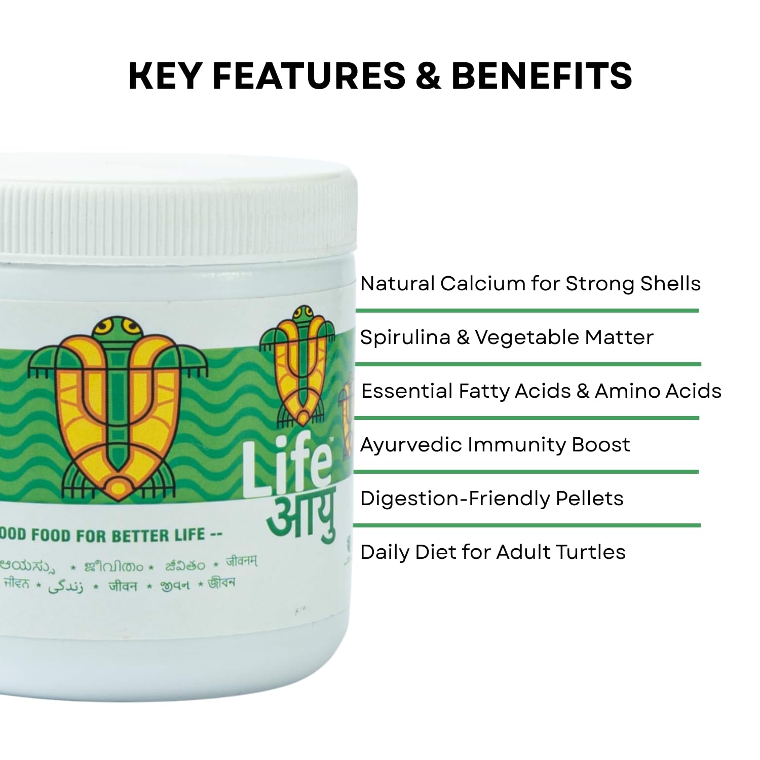 Life AAYU Adult Turtle Food | Ayurvedic Diet for Strong Shell, Gut Health & Digestion | Spirulina & Calcium Enriched | (100 GMS)