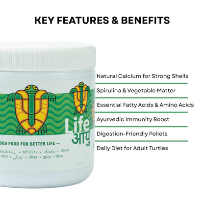 Life AAYU Adult Turtle Food | Ayurvedic Diet for Strong Shell, Gut Health & Digestion | Spirulina & Calcium Enriched | (100 GMS)
