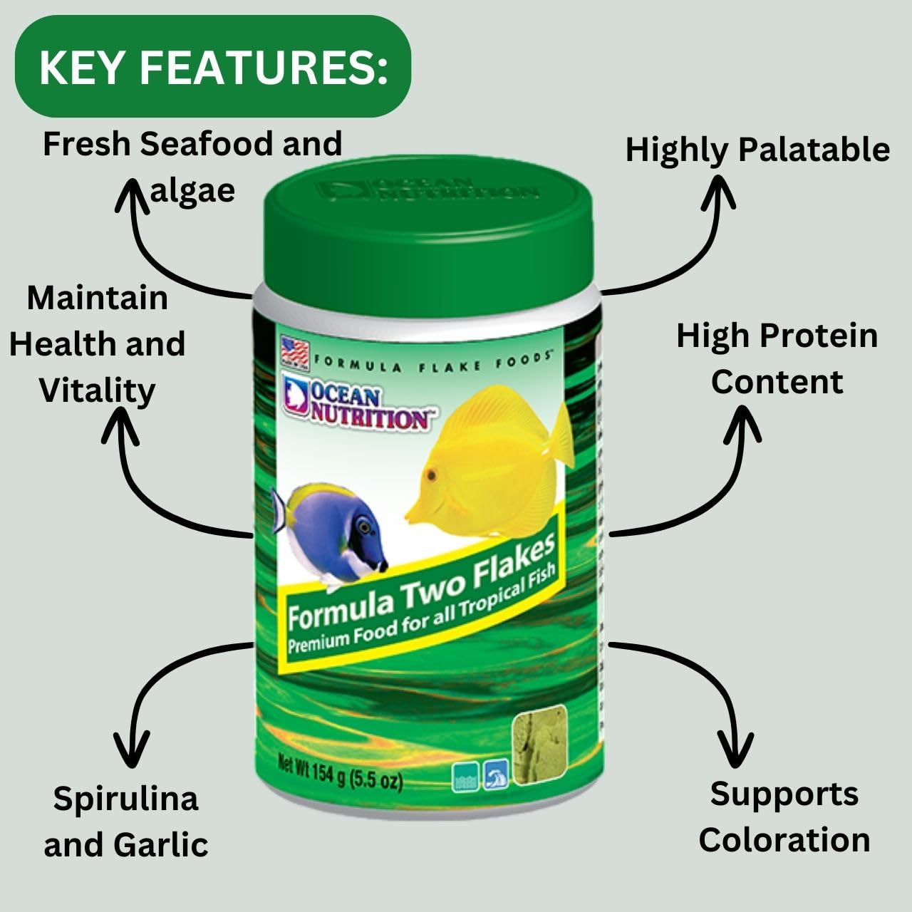 ON+ Formula Two Flakes Fish Food (Original from Tunai Store) | Premium Flake Food for All Tropical Fish (156gms, Flake)