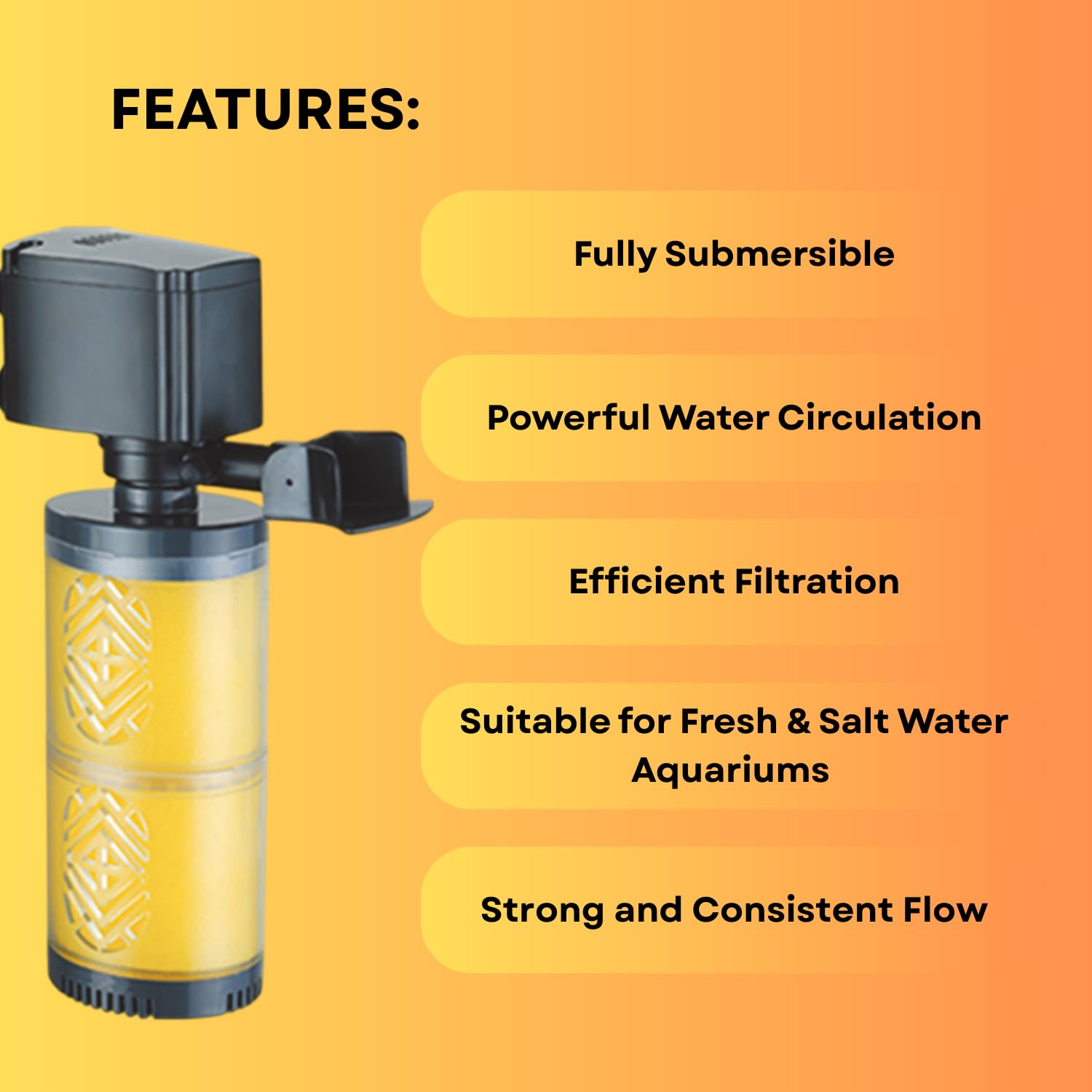 S0B0 FE-1502 Internal Filter for Aquarium Fish Tank | Absorbs Dirt & Cleans Water | Completely Submersible | for Fresh and Marine Water Tank | Power: 15W | F.Max: 1200L/H | Original from Tunai Store