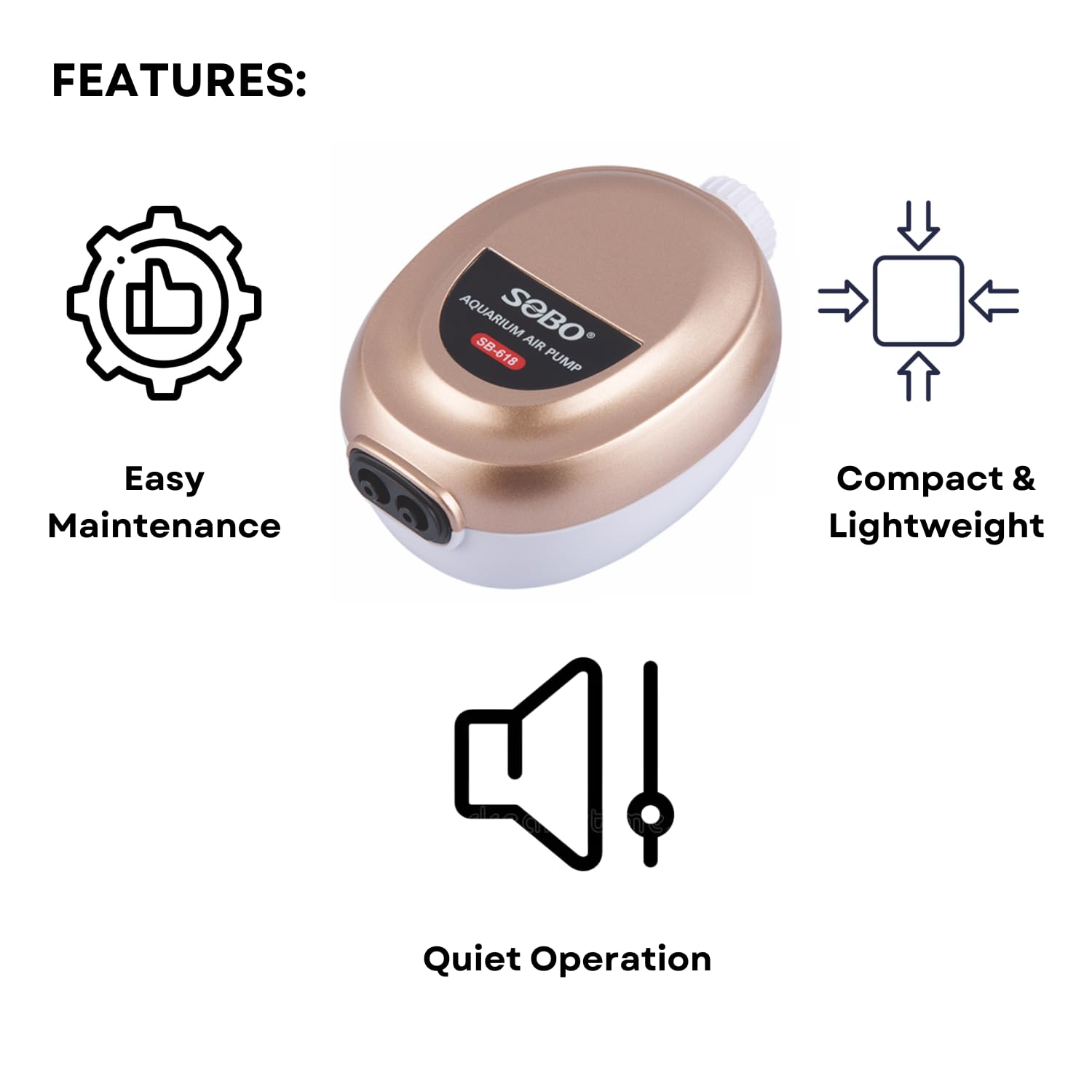 S0B0 SB-618 Air Pump for Aquarium Fish Tank | Adjustable Flow Rate | Dual Outlet | Power: 3W | F.Max: 2 x 3.4L/min | Original from Tunai Store