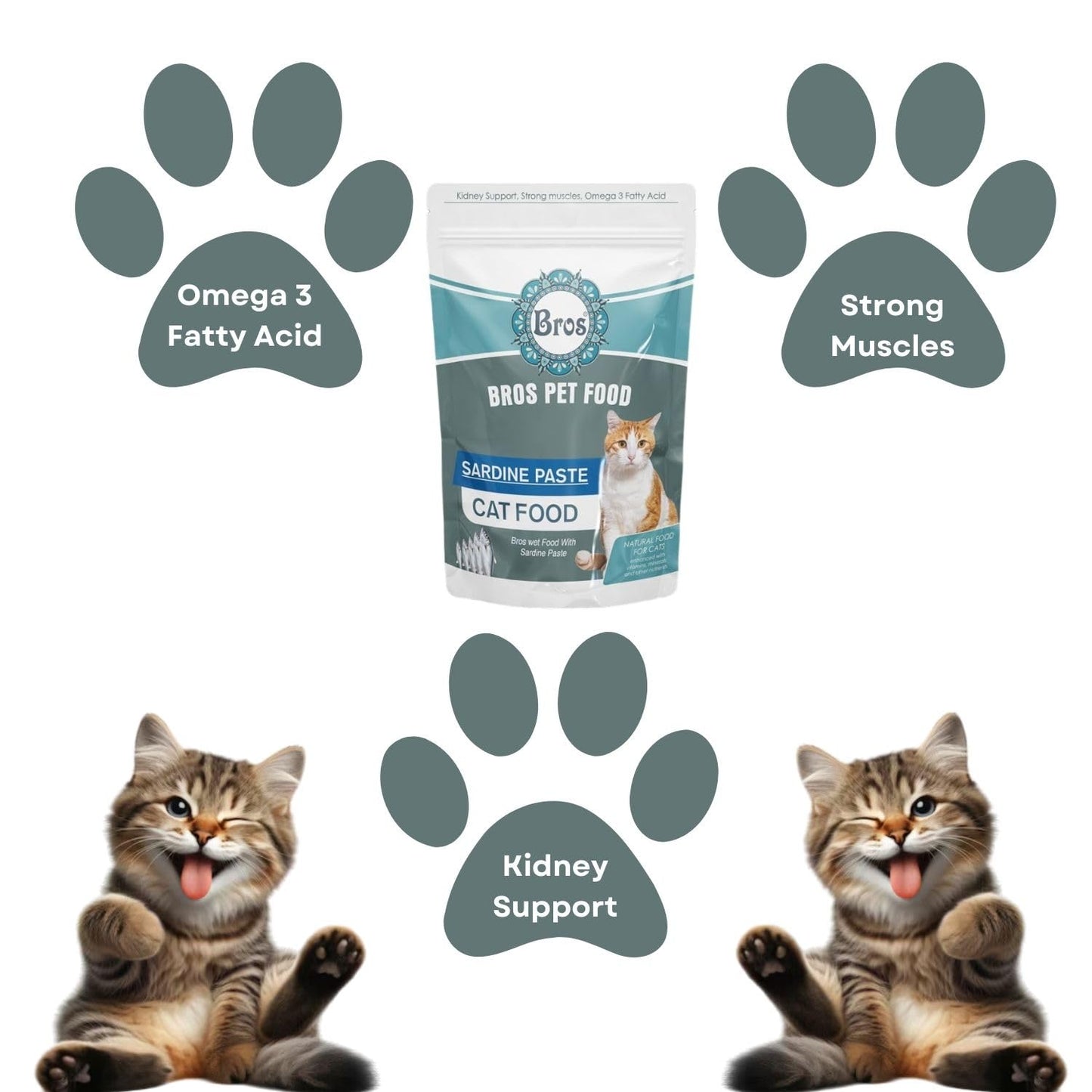 SF+ Bros Pet Cat Food Paste | Pack of 12 | Natural Food for Cats | Enhanced with Vitamins, Minerals and Other Nutrients (80gms, Sardine Paste - Adults)