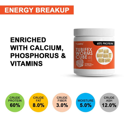 TUNAI Tubifex Worms Cube Blocks Fish Food for BARBELS, Catfish, DANIOS, Discus, GOURAMIS, Tetra and Turtles (50g - Tubifex Freeze Dried Worms)