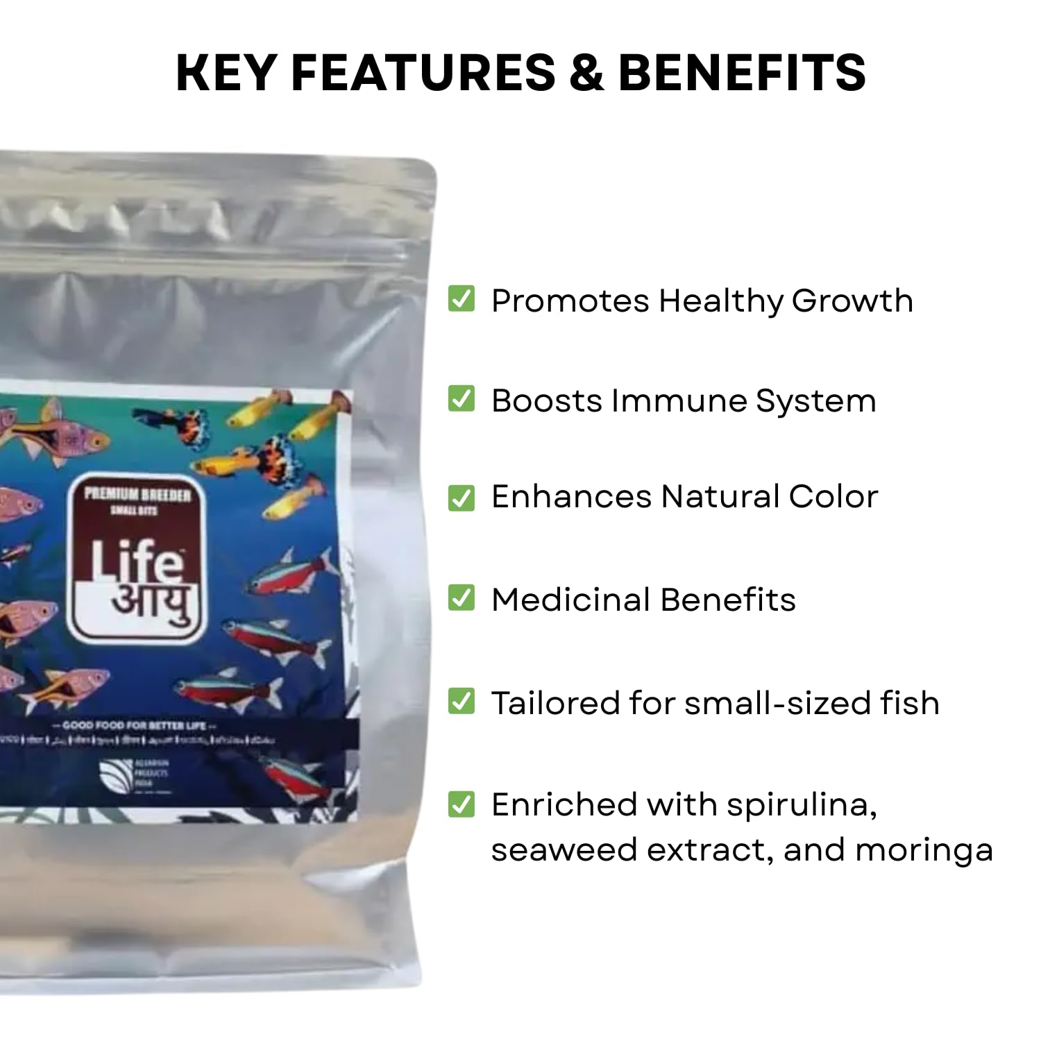 Life AAYU Premium Breeder Bits for Fish | Improve Health, Boosts Immunity, and Enhance Natural Coloration (1 KG, Small Bits)