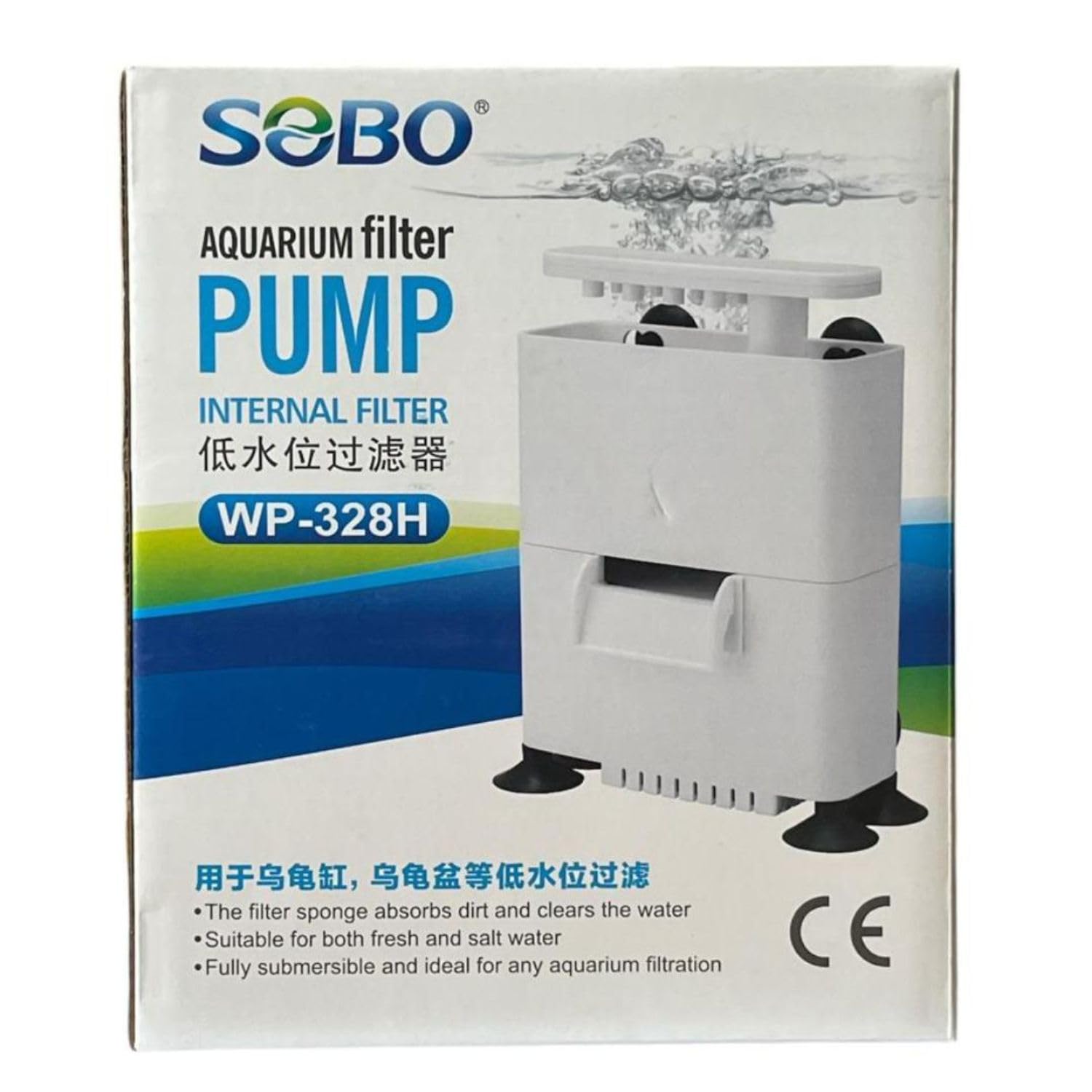 S0B0 WP-348H Internal Filter for Aquarium Fish Tank | Completely Submersible | Output: 500L/H | Suitable for Fresh and Marine Water Tank | (Original from Tunai Store)
