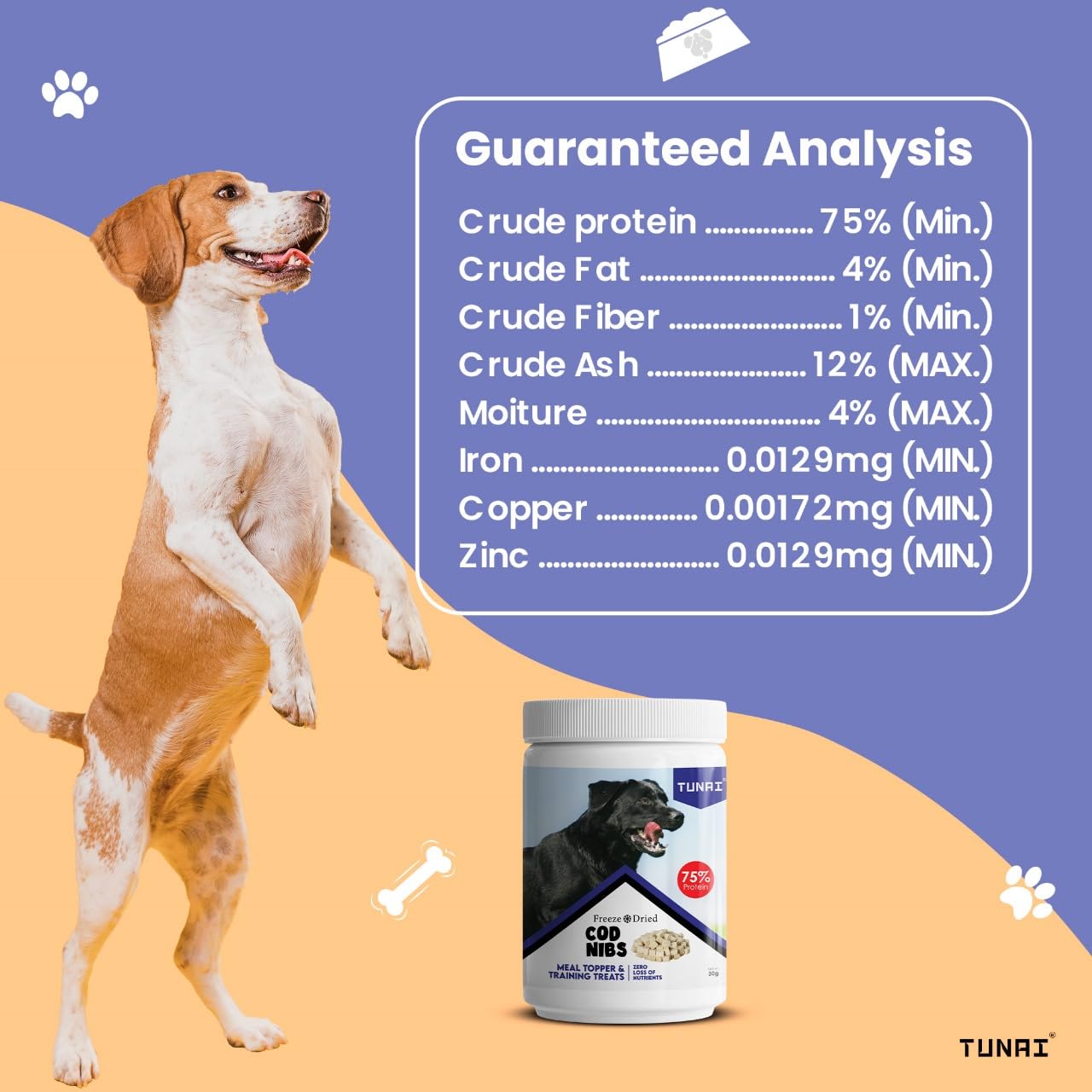 Tunai Premium Freeze Dried Treats for Adult Dogs & Weaning Puppies, 20g (Mini, Cod Nibs)