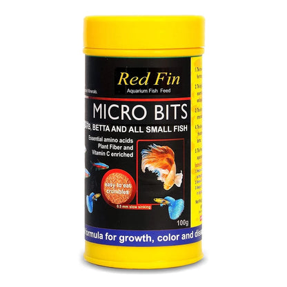 Red Fin Micro Bits 300gm for Tetra, Guppy, Barb, Betta, Goldfish & Other Small Fishes, A Complete & Natural Fish Aquarium Food for Growth Color & Health Slow Sinking Crumble Bits by Petish