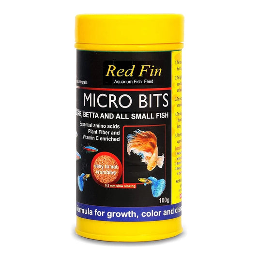 Red Fin Micro Bits 300gm for Tetra, Guppy, Barb, Betta, Goldfish & Other Small Fishes, A Complete & Natural Fish Aquarium Food for Growth Color & Health Slow Sinking Crumble Bits by Petish
