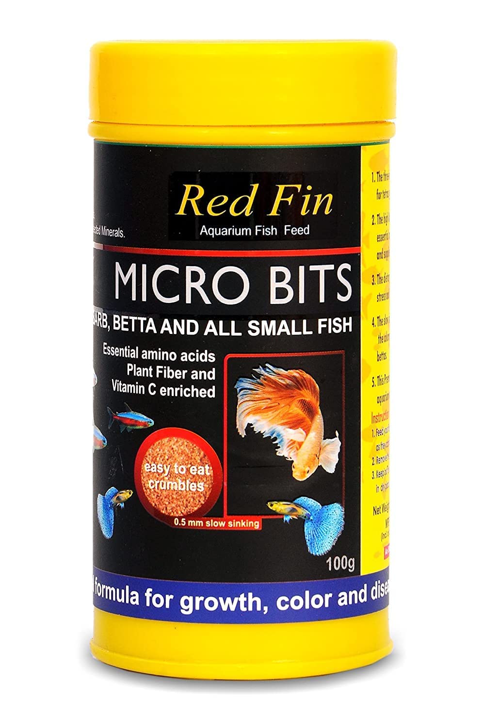 Micro Bits 100gm for Tetra, Guppy, Barb, Betta, Goldfish & Other Small Fishes, A Complete & Natural Fish Aquarium Food for Growth Color & Health Slow Sinking Crumble Bits by Petish