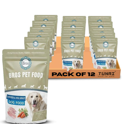 SF+ Bros Pet Dog Food | Pack of 12 | Natural Food for Dogs | Enhanced with Vitamins, Minerals and Other Nutrients (80gms, Chicken & Veg)