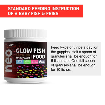Tunai Glow Widow Fish Food | 100g | 55% Protein for Growth| 600 Microns Slow Sinking Aquarium Guppy Food (100g - 600 microns Granules)