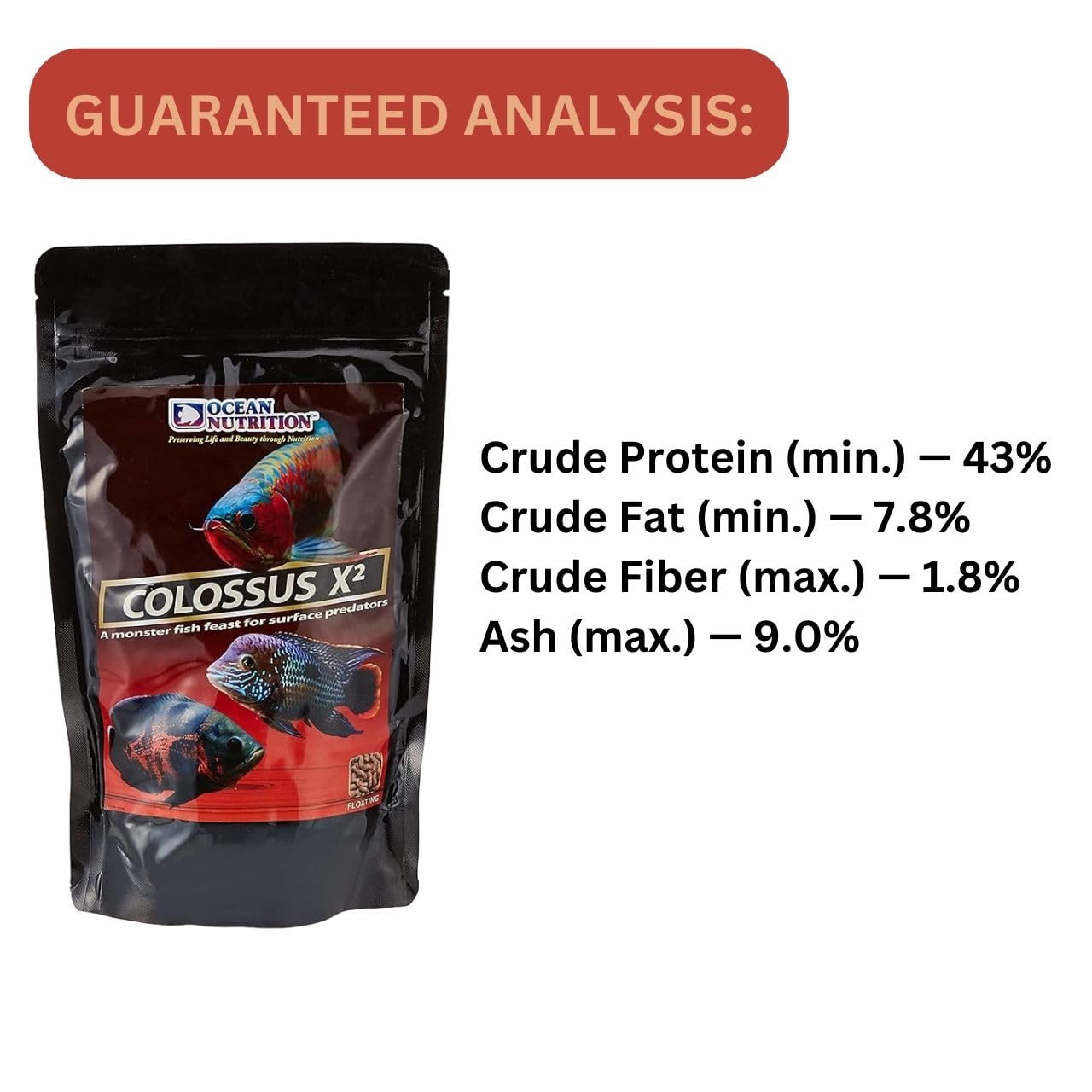 ON+ Colossus X2 Floating Protein Sticks Fish Food (Original from Tunai Store) | A Monster Fish Feast for Oscar, Cichlids, Arowana, Red Parrot & Other Monster Fish (500gms, Floating Sticks)