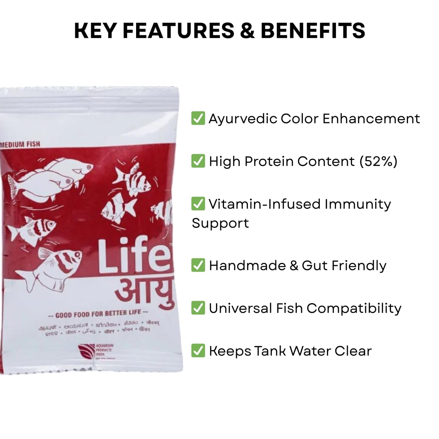 Life AAYU Red Fish Food (Pack of 2, 30g X 2) | Ayurvedic Color Booster with Anchovy & Paprika | (Medium, 30 GMS),